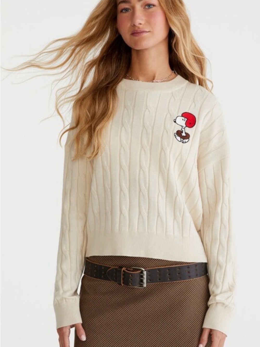 Aeropostale x Peanuts Snoopy Football Cable-Knit Sweater xl